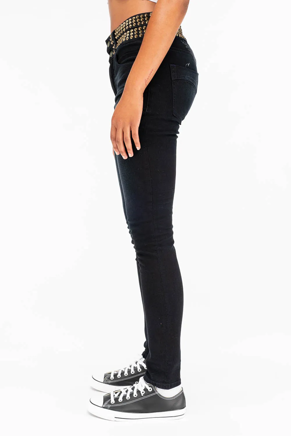 ROBIN'S DOUBLE WAIST SKINNY WITH SPIKES IN F-UP BLACK sold by Robin's Jean product image thumbnail 3