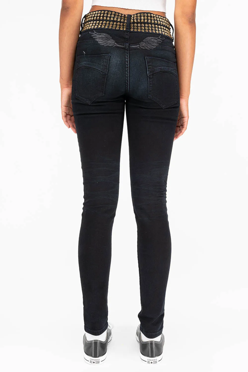ROBIN'S DOUBLE WAIST SKINNY WITH SPIKES IN F-UP BLACK sold by Robin's Jean product image thumbnail 2