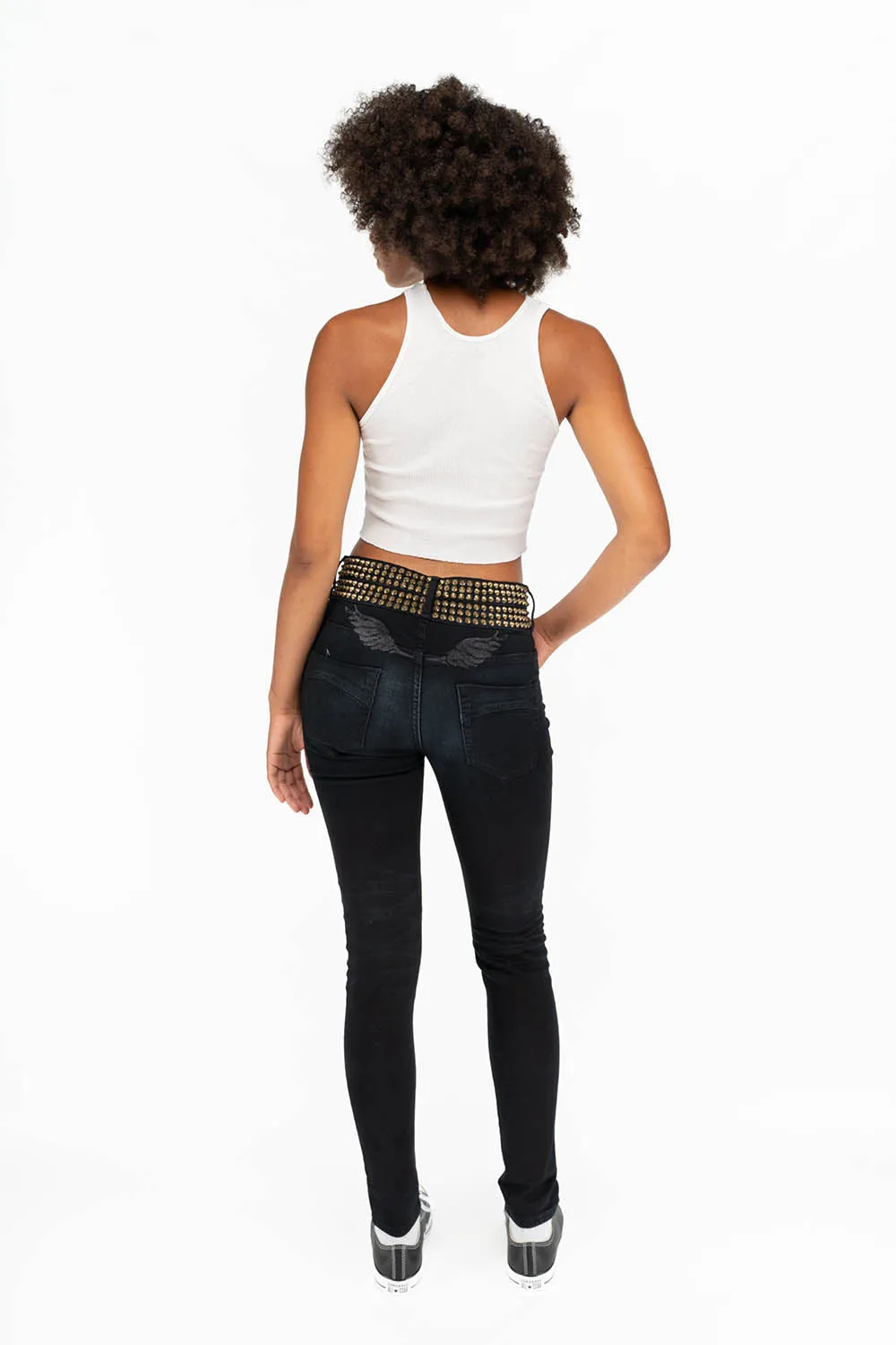 ROBIN'S DOUBLE WAIST SKINNY WITH SPIKES IN F-UP BLACK sold by Robin's Jean product image thumbnail 5