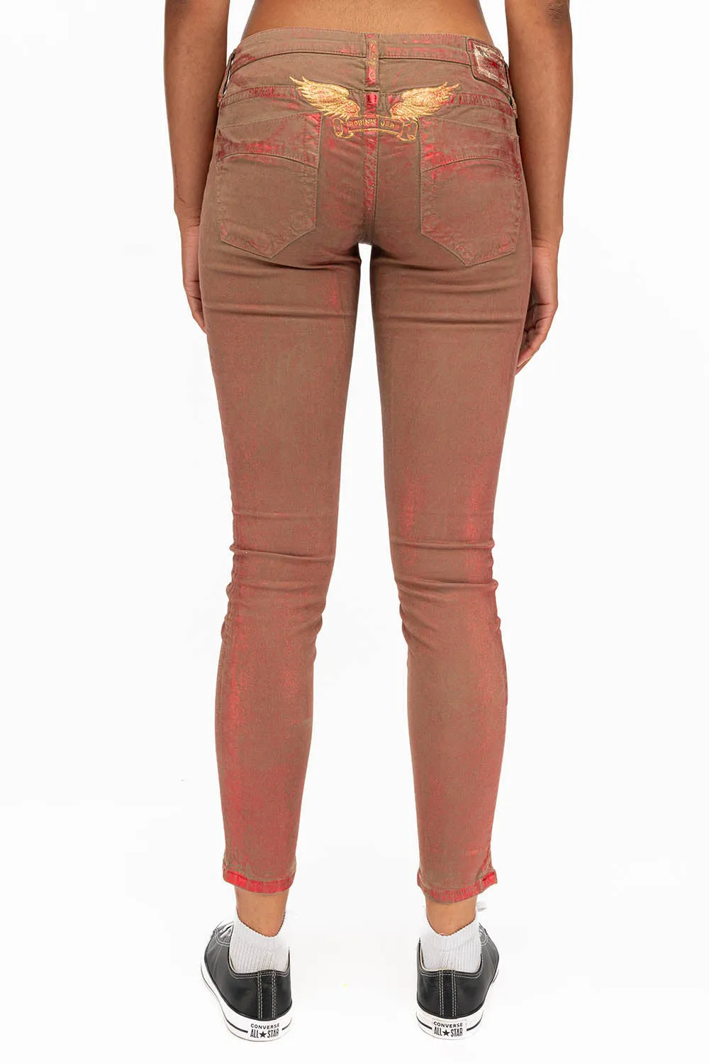 MARILYN WOMENS SKINNY JEANS IN KHAKI RED FOIL sold by Robin's Jean product image thumbnail 2