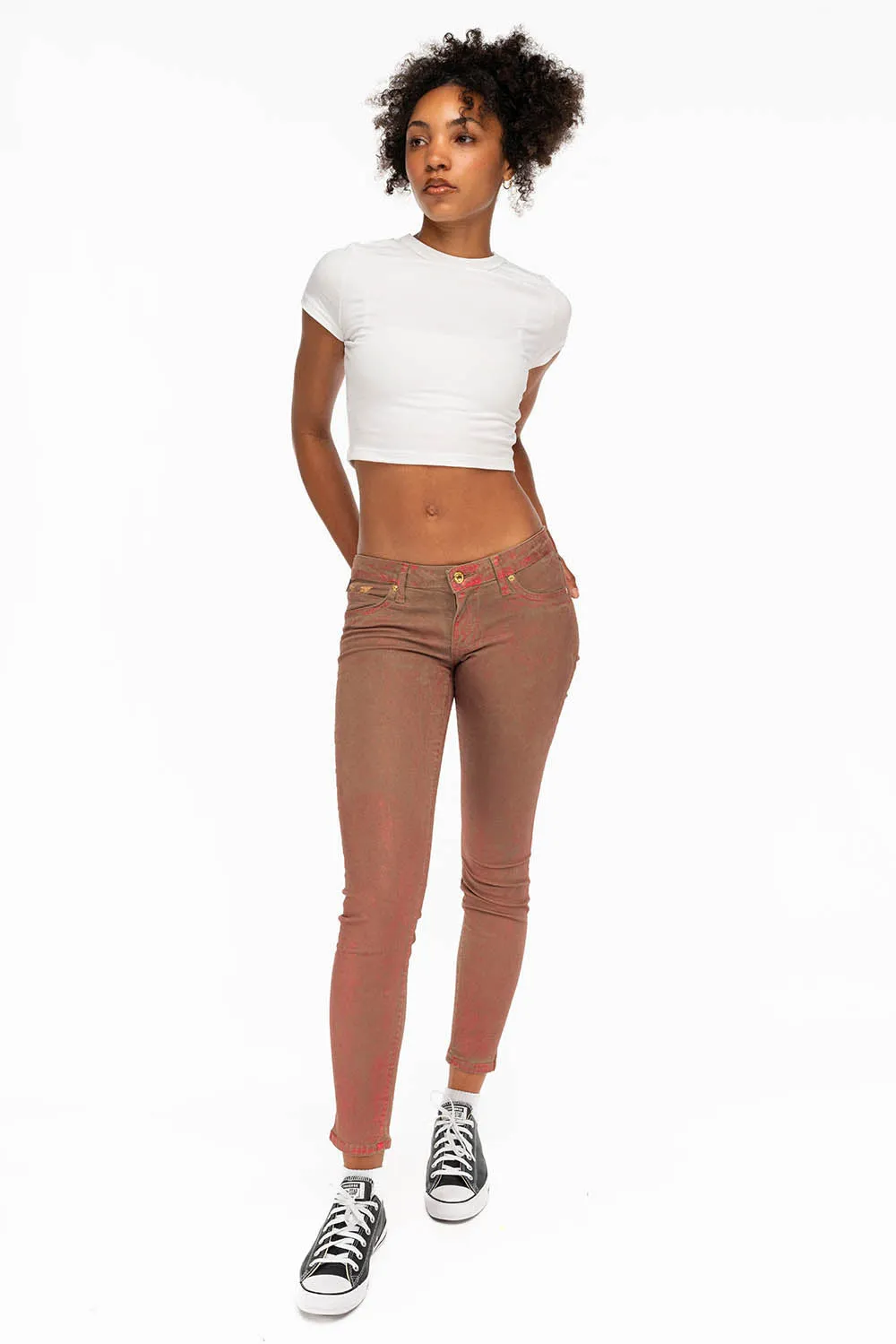 MARILYN WOMENS SKINNY JEANS IN KHAKI RED FOIL sold by Robin's Jean product image thumbnail 5