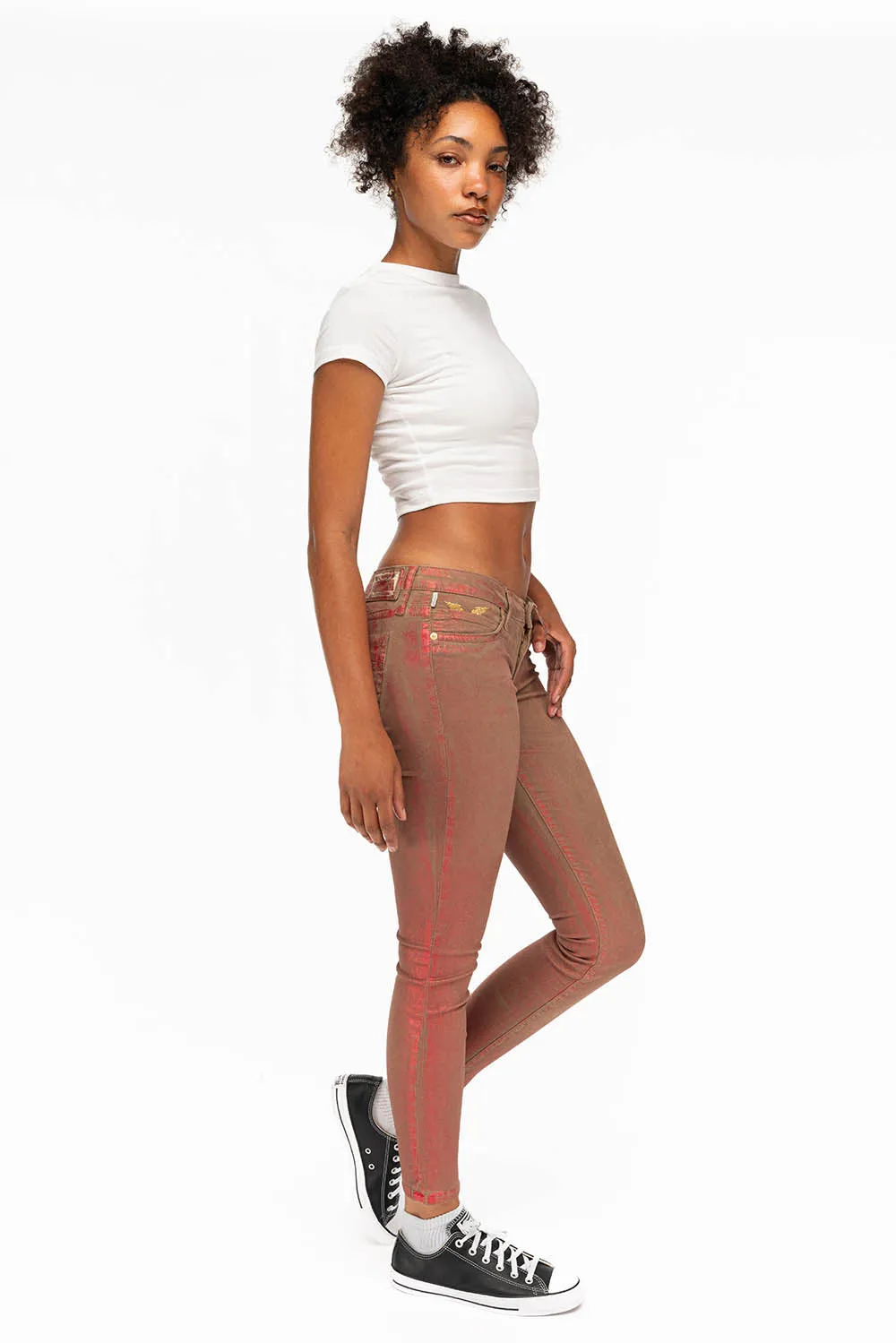 MARILYN WOMENS SKINNY JEANS IN KHAKI RED FOIL sold by Robin's Jean product image thumbnail 4