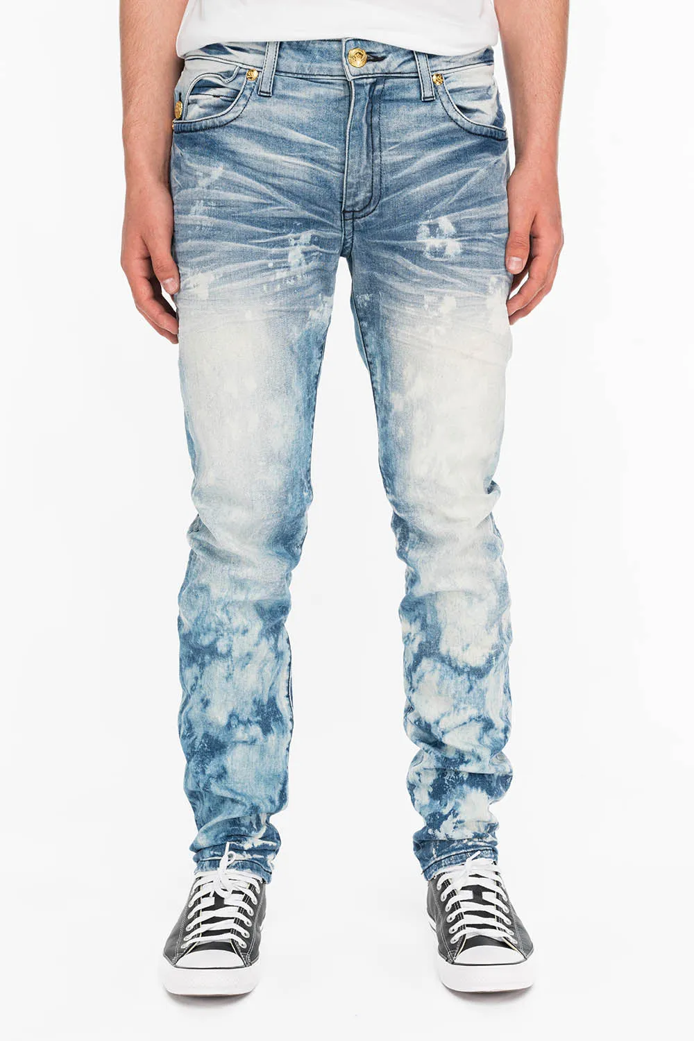 KILLER FLAP MENS SKINNY JEANS IN NEW CLOUD JAPAN WITH GOLD AND SILVER EMBROIDERY PATCH sold by Robin's Jean