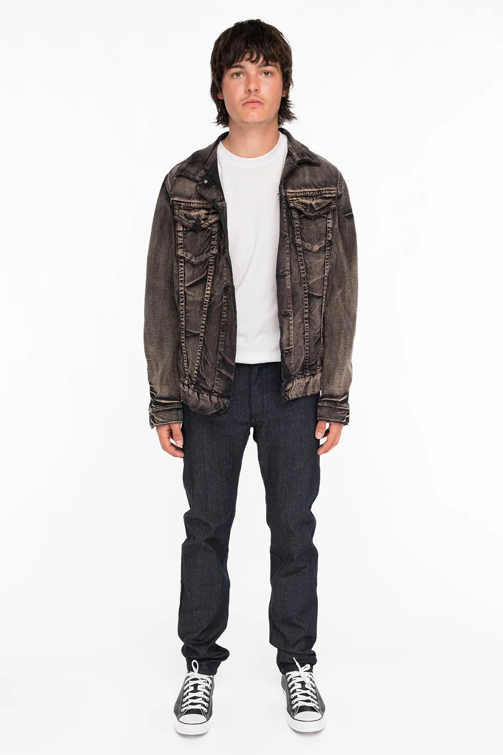 MENS RAW DENIM SLIM FIT KILLER FLAP JEANS WITH O.E. SCRIPT STUDS AND CRYSTALS sold by Robin's Jean product image thumbnail 5