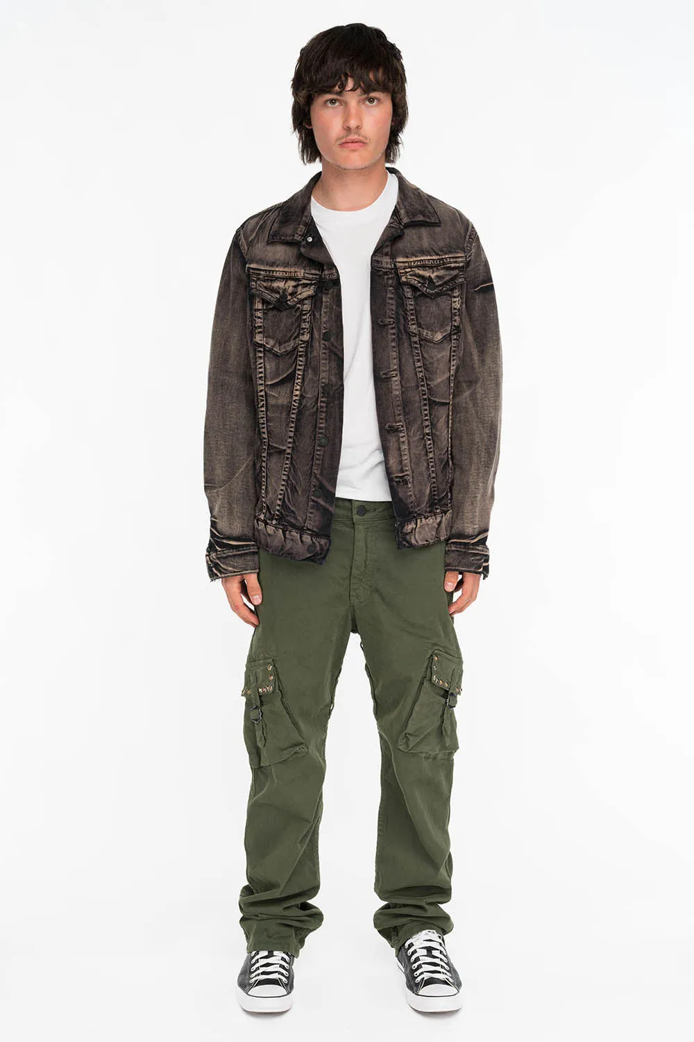 ROBINS NEW MILITARY STYLE CARGO PANTS IN GREEN ARMY WITH STUDS AND CRYSTALS sold by Robin's Jean product image thumbnail 5