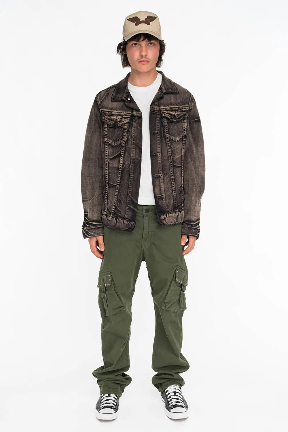 ROBINS NEW MILITARY STYLE CARGO PANTS IN GREEN ARMY WITH STUDS AND CRYSTALS sold by Robin's Jean product image thumbnail 4