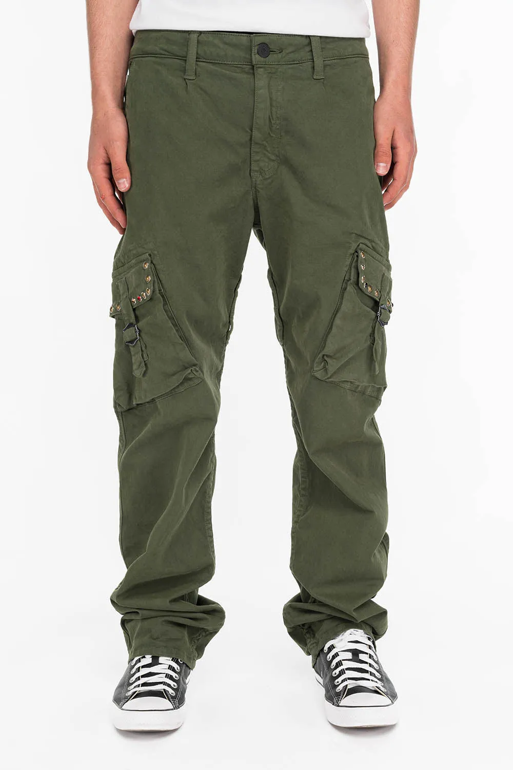 ROBINS NEW MILITARY STYLE CARGO PANTS IN GREEN ARMY WITH STUDS AND CRYSTALS sold by Robin's Jean