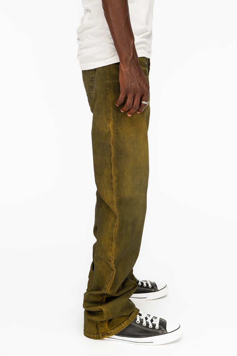 LONG FLAP MENS STRAIGHT JEANS WITH CRYSTALS IN DUSTY YELLOW sold by Robin's Jean product image thumbnail 3