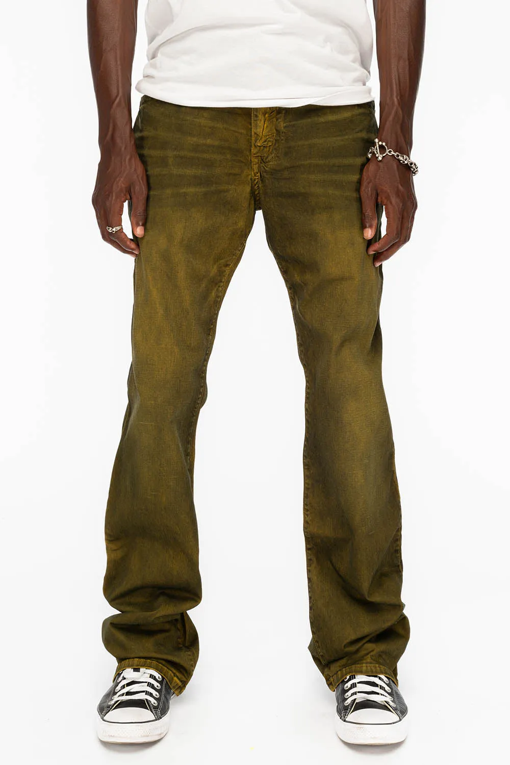 LONG FLAP MENS STRAIGHT JEANS WITH CRYSTALS IN DUSTY YELLOW sold by Robin's Jean product image thumbnail 2
