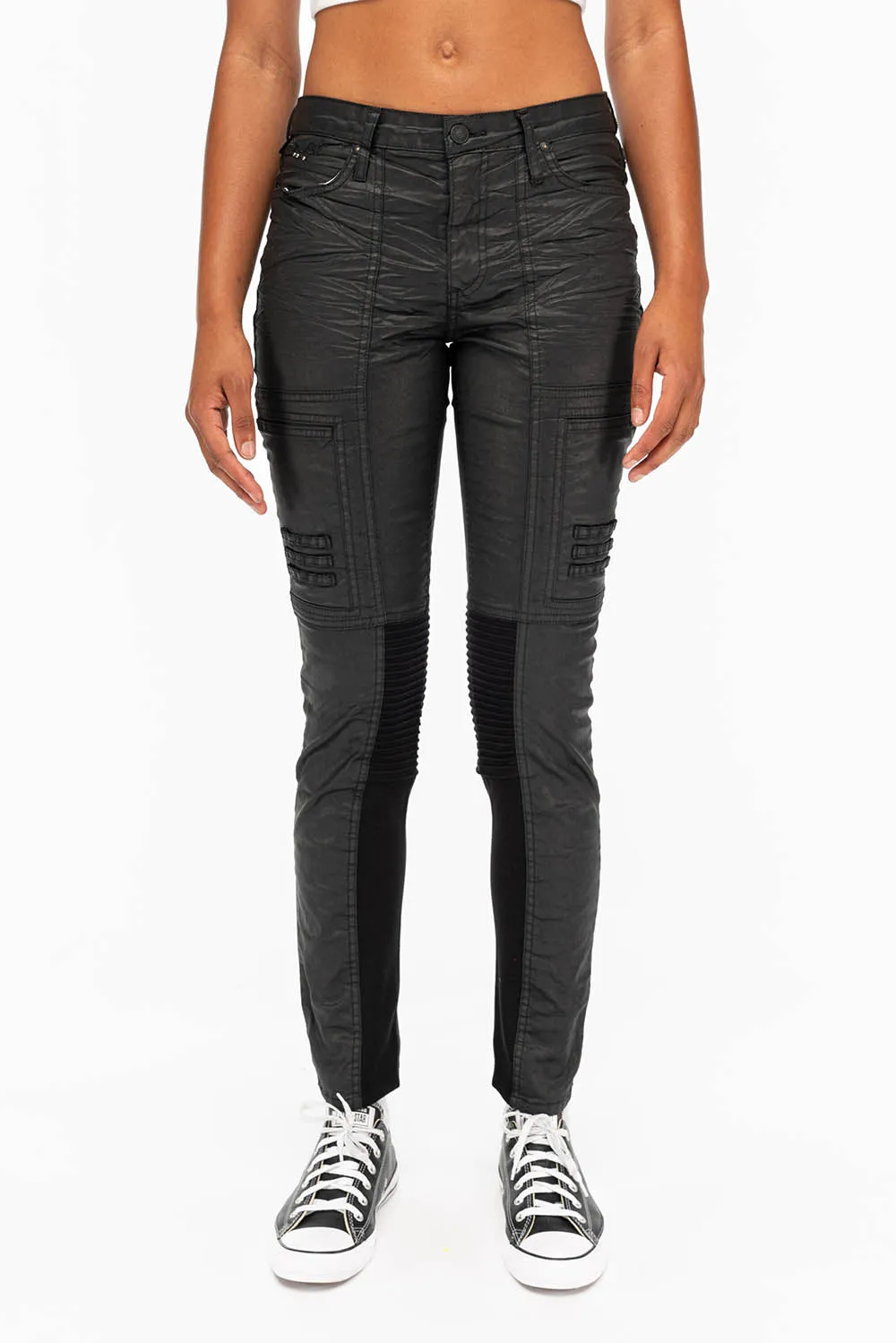 ROBIN'S WOMENS SKINNY MOTO DY FABRIC JEANS IN BLACK sold by Robin's Jean