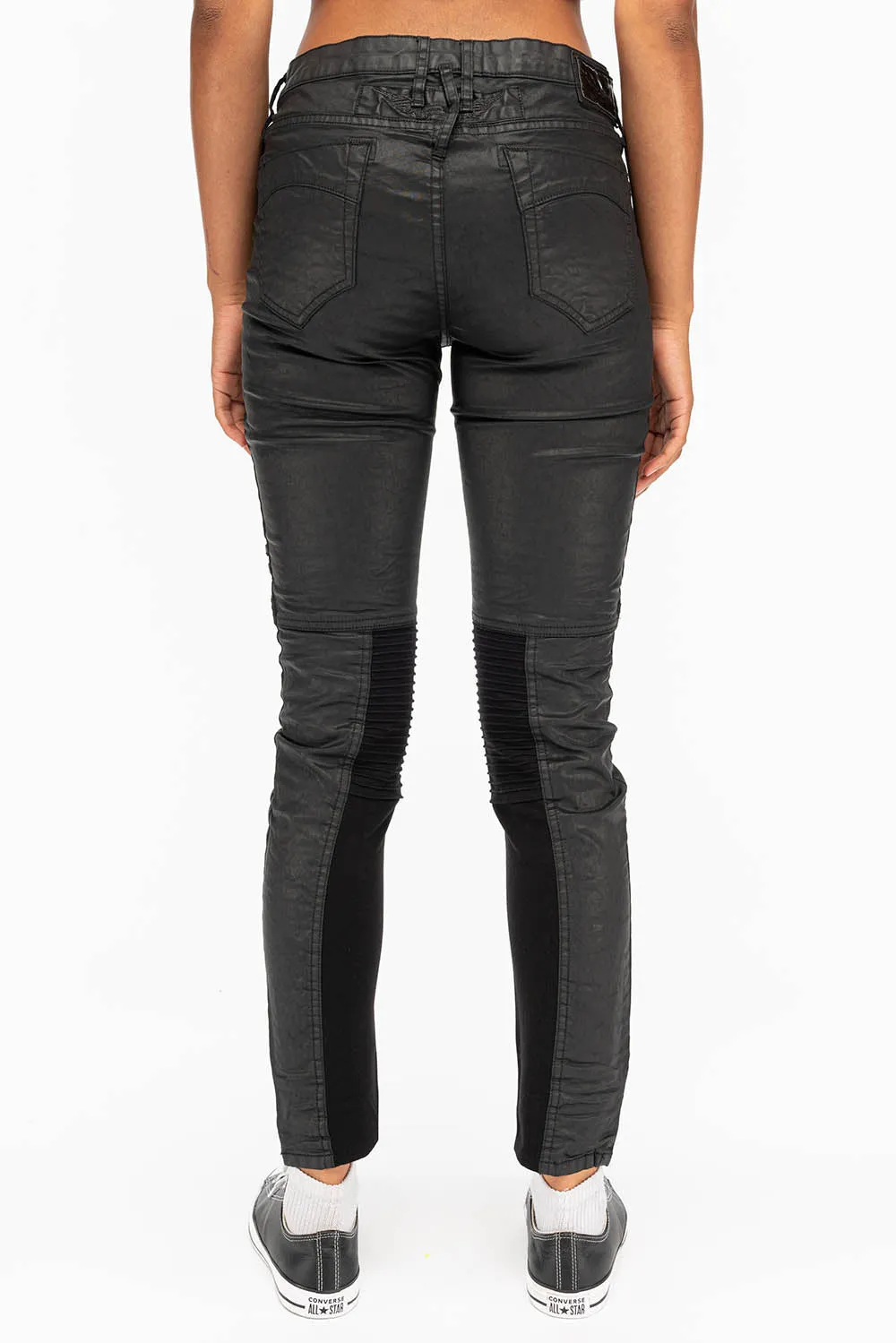 ROBIN'S WOMENS SKINNY MOTO DY FABRIC JEANS IN BLACK sold by Robin's Jean product image thumbnail 3