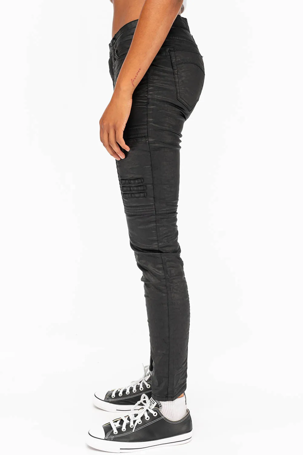 ROBIN'S WOMENS SKINNY MOTO DY FABRIC JEANS IN BLACK sold by Robin's Jean product image thumbnail 2