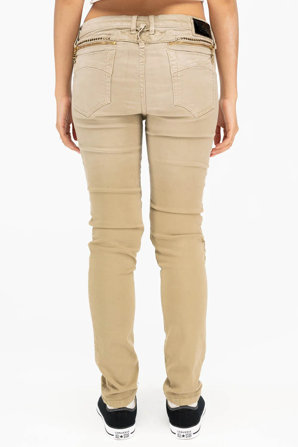 ROBIN'S WOMENS SKINNY UTILITARIAN JEANS IN SULFUR SAND WASH WITH STUDS sold by Robin's Jean product image thumbnail 3