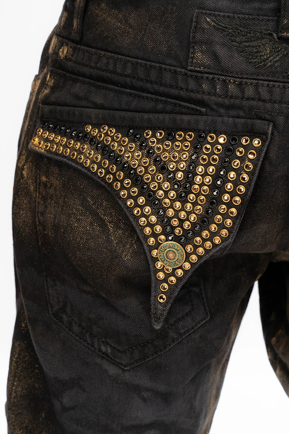 MENS LONG FLAP STRAIGHT CUT JEANS WITH CRYSTALS IN AERO BLACK sold by Robin's Jean product image thumbnail 5