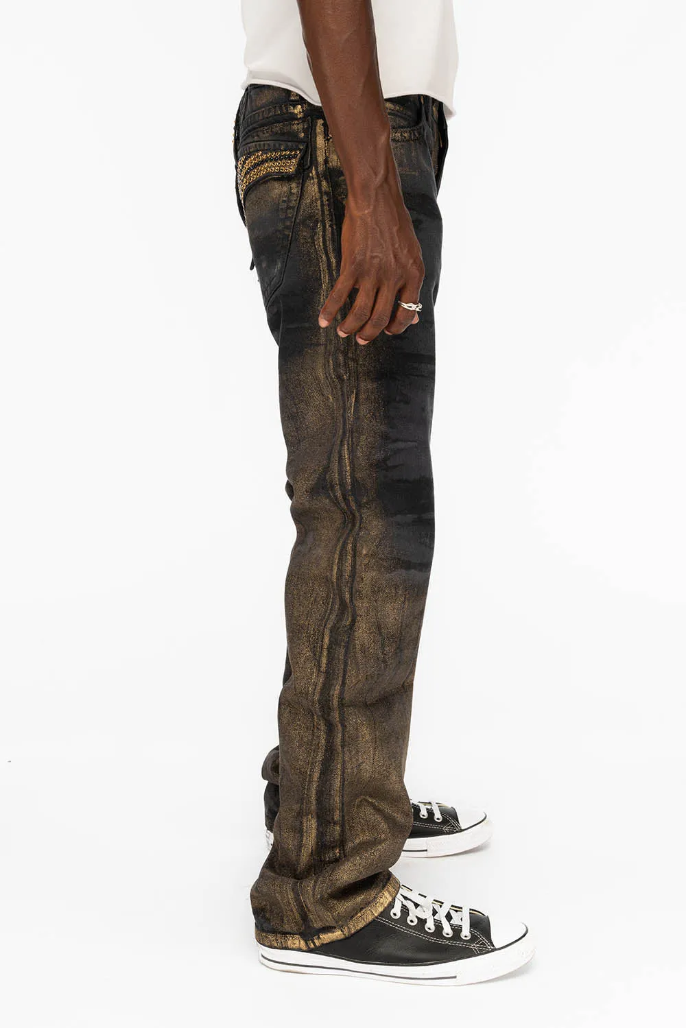 MENS LONG FLAP STRAIGHT CUT JEANS WITH CRYSTALS IN AERO BLACK sold by Robin's Jean product image thumbnail 3