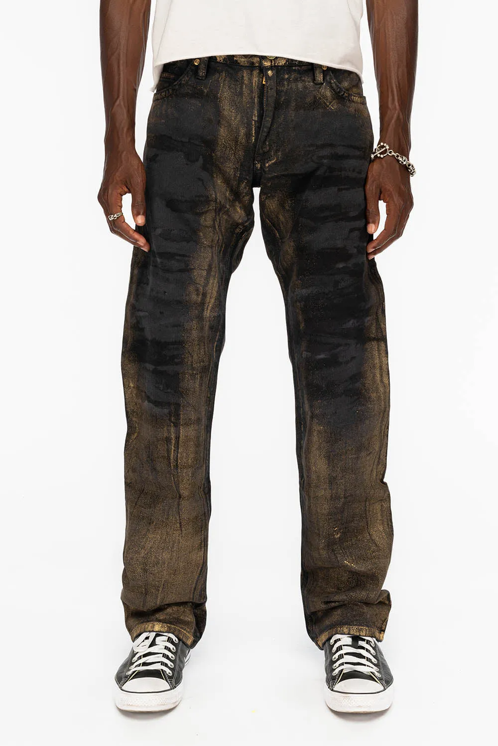 MENS LONG FLAP STRAIGHT CUT JEANS WITH CRYSTALS IN AERO BLACK sold by Robin's Jean product image thumbnail 2