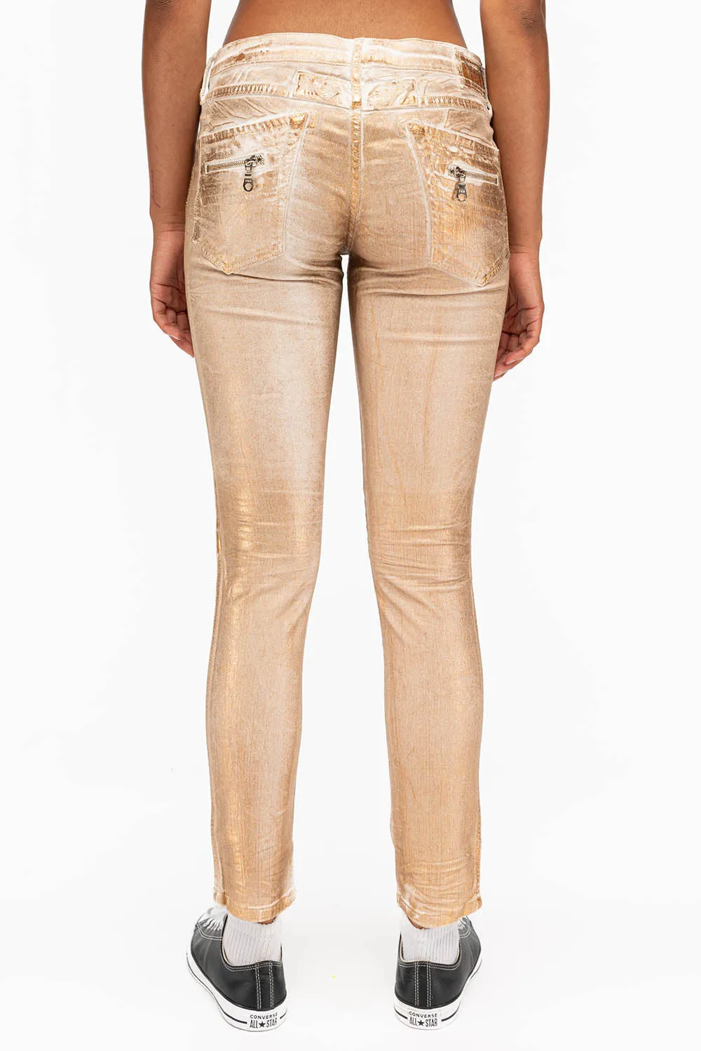 ROBIN'S BIKER WOMENS JEANS IN WHITE GOLD STRIPE FOIL sold by Robin's Jean product image thumbnail 3