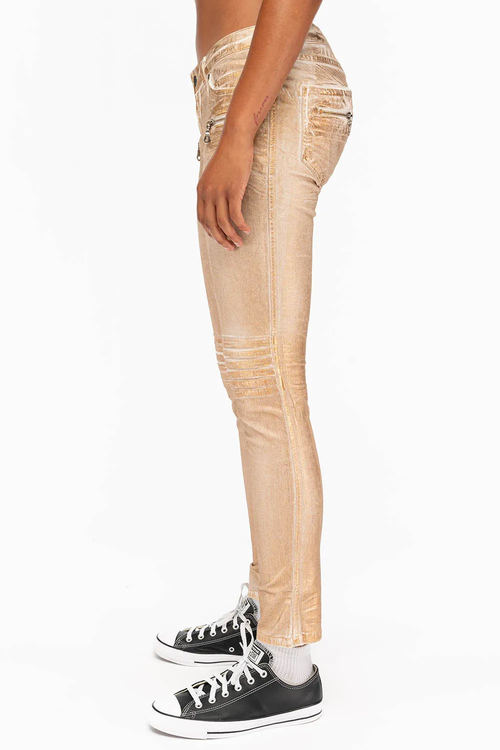 ROBIN'S BIKER WOMENS JEANS IN WHITE GOLD STRIPE FOIL sold by Robin's Jean product image thumbnail 2