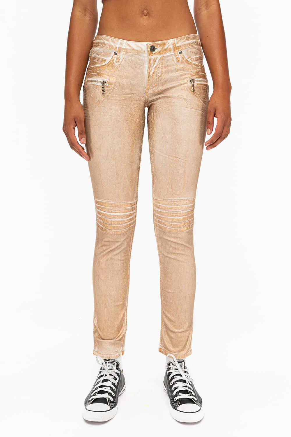 ROBIN'S BIKER WOMENS JEANS IN WHITE GOLD STRIPE FOIL sold by Robin's Jean