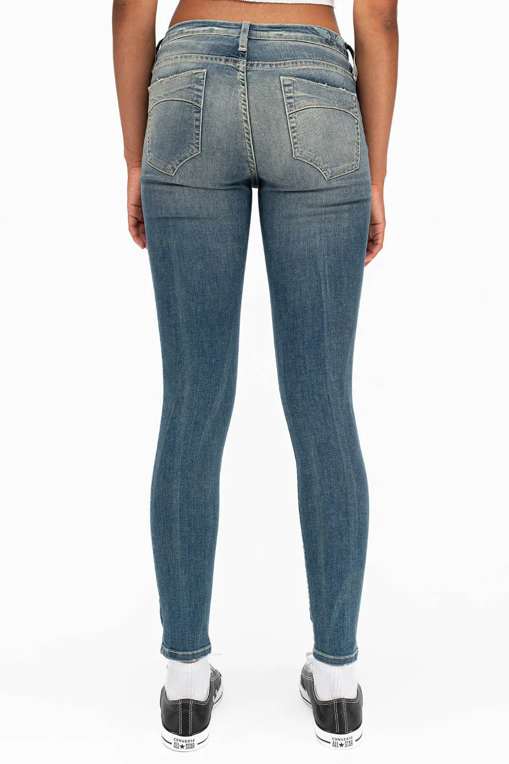 MIDRISE WOMENS SKINNY JEANS IN RIPPED BLUE WASH sold by Robin's Jean product image thumbnail 3