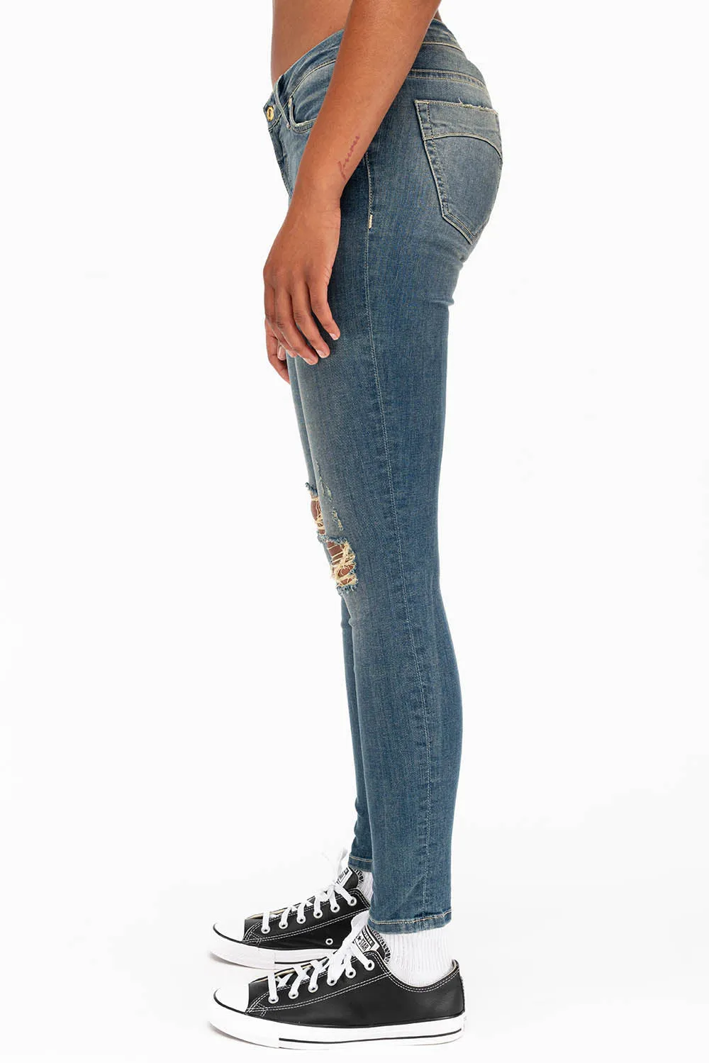 MIDRISE WOMENS SKINNY JEANS IN RIPPED BLUE WASH sold by Robin's Jean product image thumbnail 2
