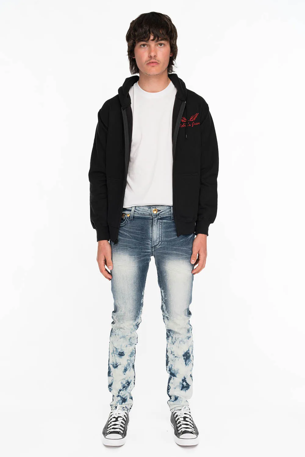 KILLER FLAP MENS SKINNY JEANS IN CLOUD JAPAN WITH CROCODILE FLAPS AND RED CRYSTALS sold by Robin's Jean product image thumbnail 4