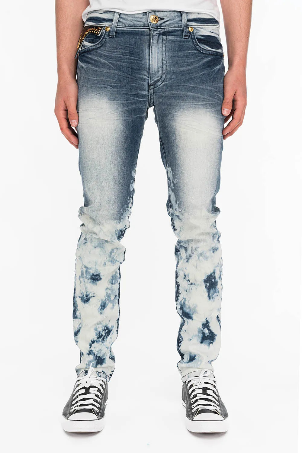 KILLER FLAP MENS SKINNY JEANS IN CLOUD JAPAN WITH CROCODILE FLAPS AND RED CRYSTALS sold by Robin's Jean product image thumbnail 3