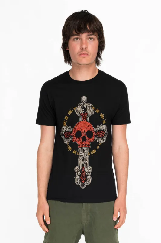 SKULL AND CROSS TEE IN BLACK sold by Robin's Jean
