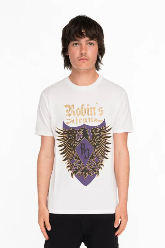 EAGLE CREST TEE IN WHITE AND PURPLE sold by Robin's Jean