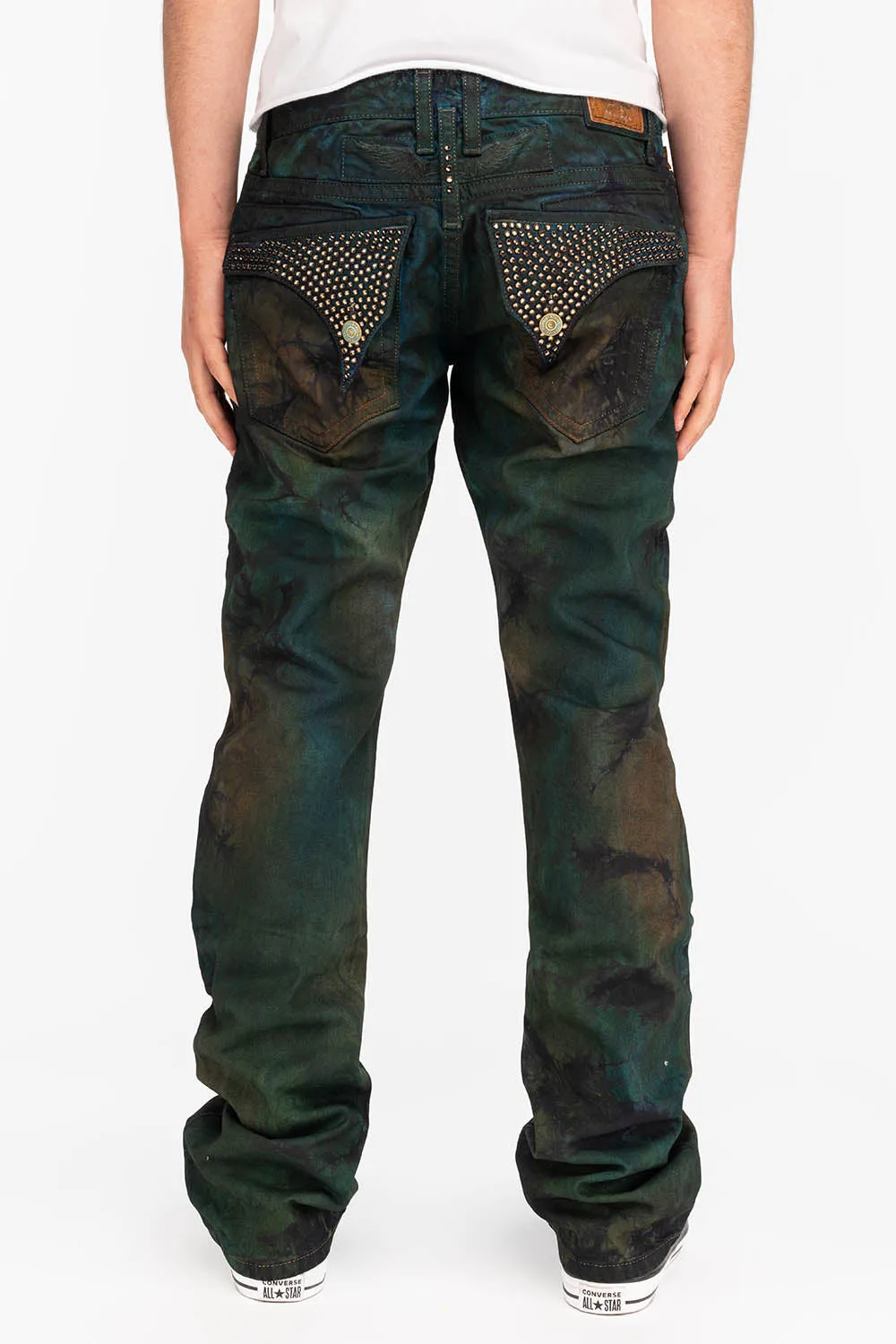 KILLER FLAP STRAIGHT LEG JEANS WITH EMBROIDERY AND CRYSTALS IN TITAN sold by Robin's Jean