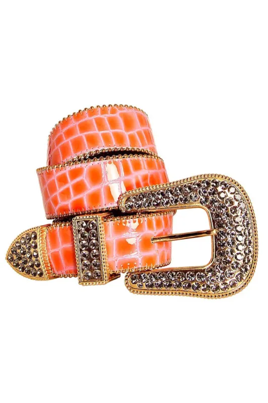 ROBIN'S JEAN PATENT LEATHER SALMON CROCODILE BELT FULL BEADED sold by Robin's Jean