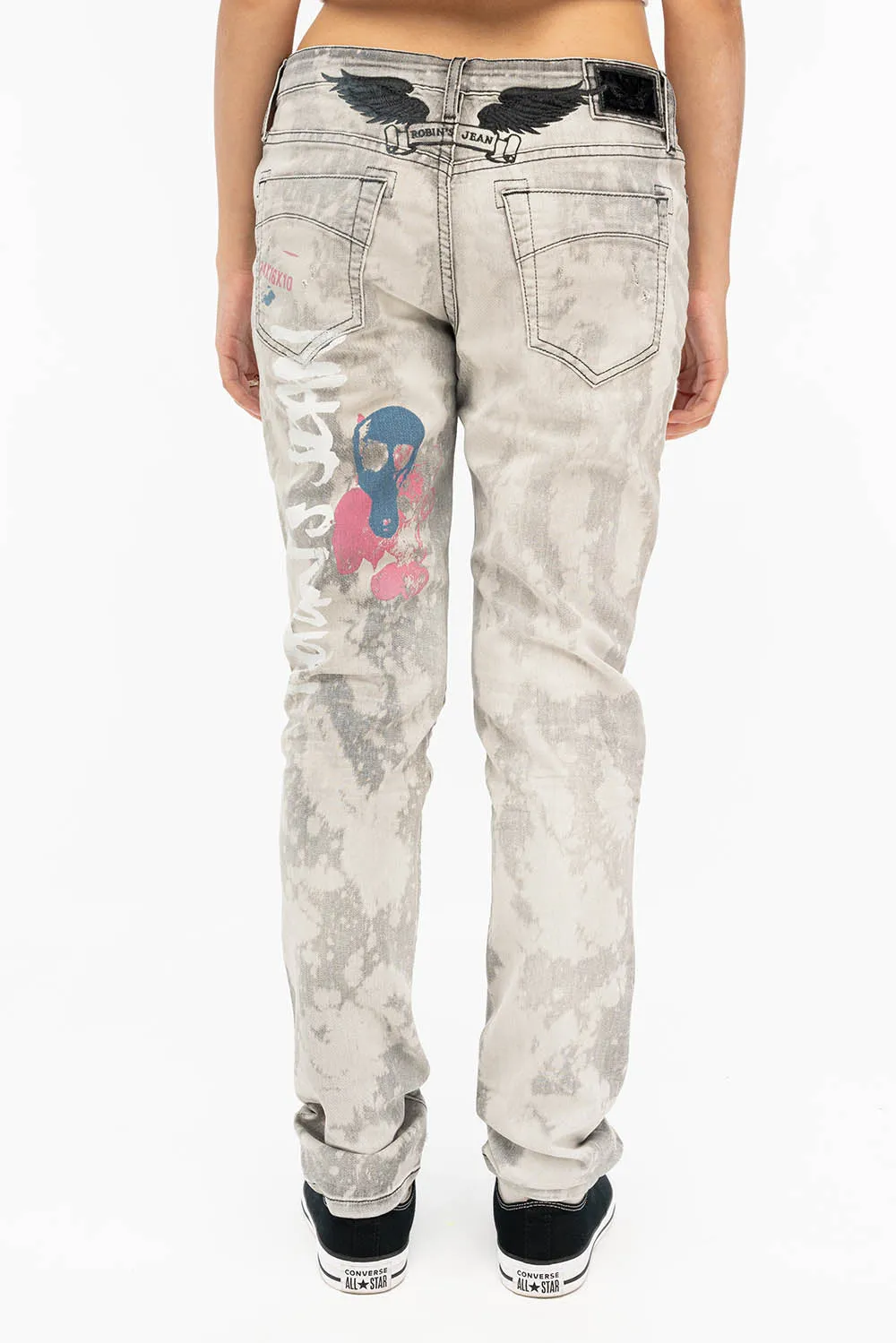 BOYFRIEND STYLE WOMENS JEANS IN MARCEL BLACK WASH WITH GEISHA PRINT sold by Robin's Jean product image thumbnail 3