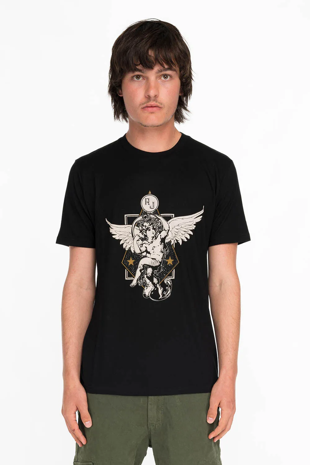 CRYSTAL CHERUB TEE IN BLACK sold by Robin's Jean