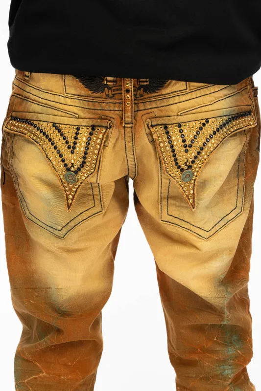 ROBIN'S MENS SLIM LONG FLAP JEANS WITH CRYSTALS IN 4D LIGHT PERU sold by Robin's Jean