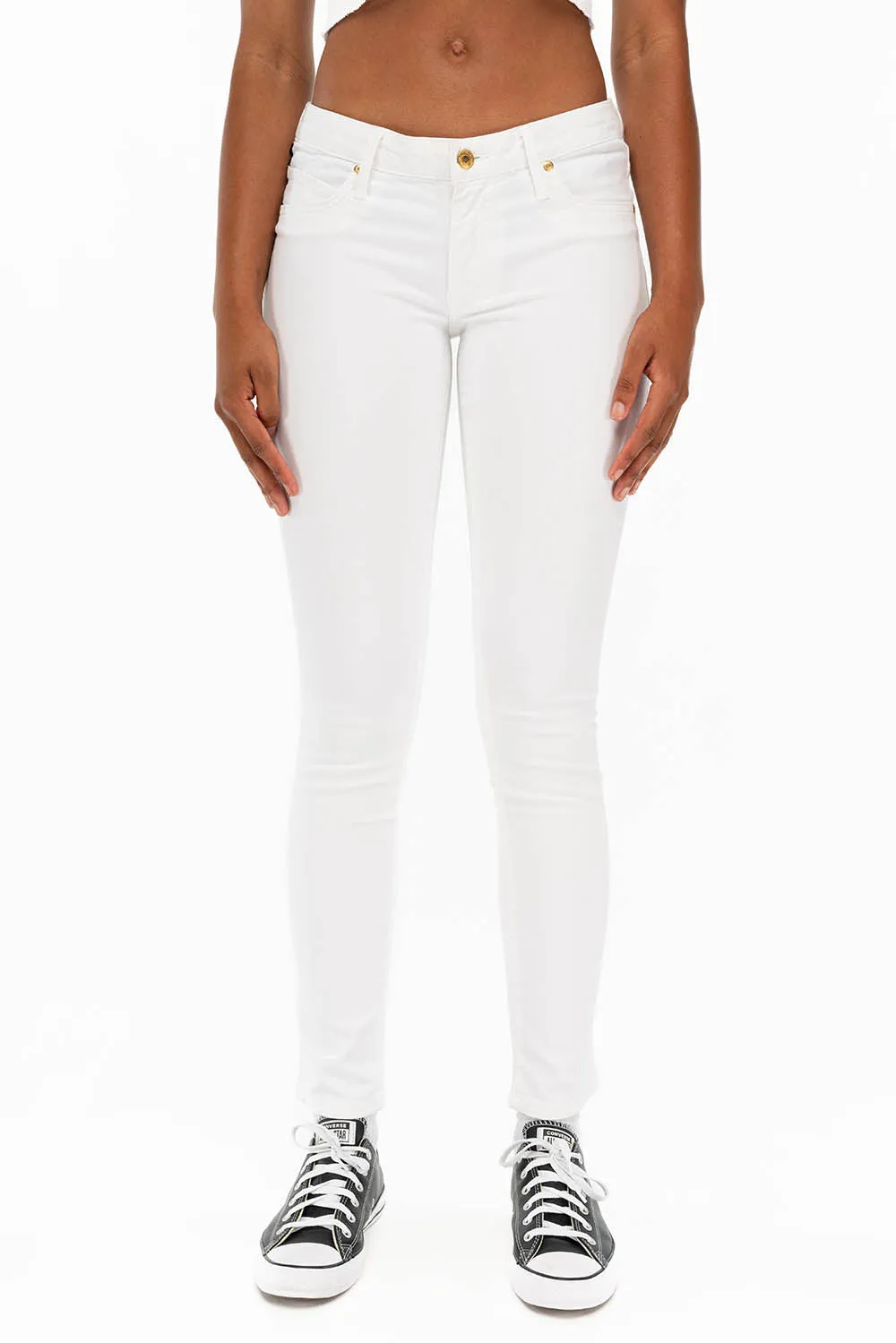 ROBIN'S NAT SKINNY WOMENS SKINNY JEANS IN WHITE WITH TONAL EMBROIDERY AND LOGO sold by Robin's Jean