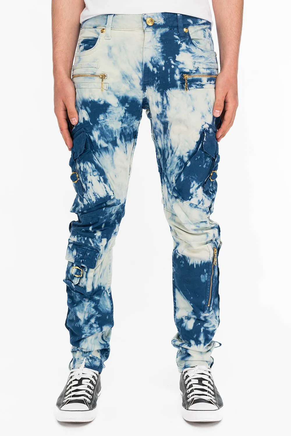 TIEDYE WASH MILITARY STYLE MENS CARGO PANTS IN BLUE AND WHITE sold by Robin's Jean