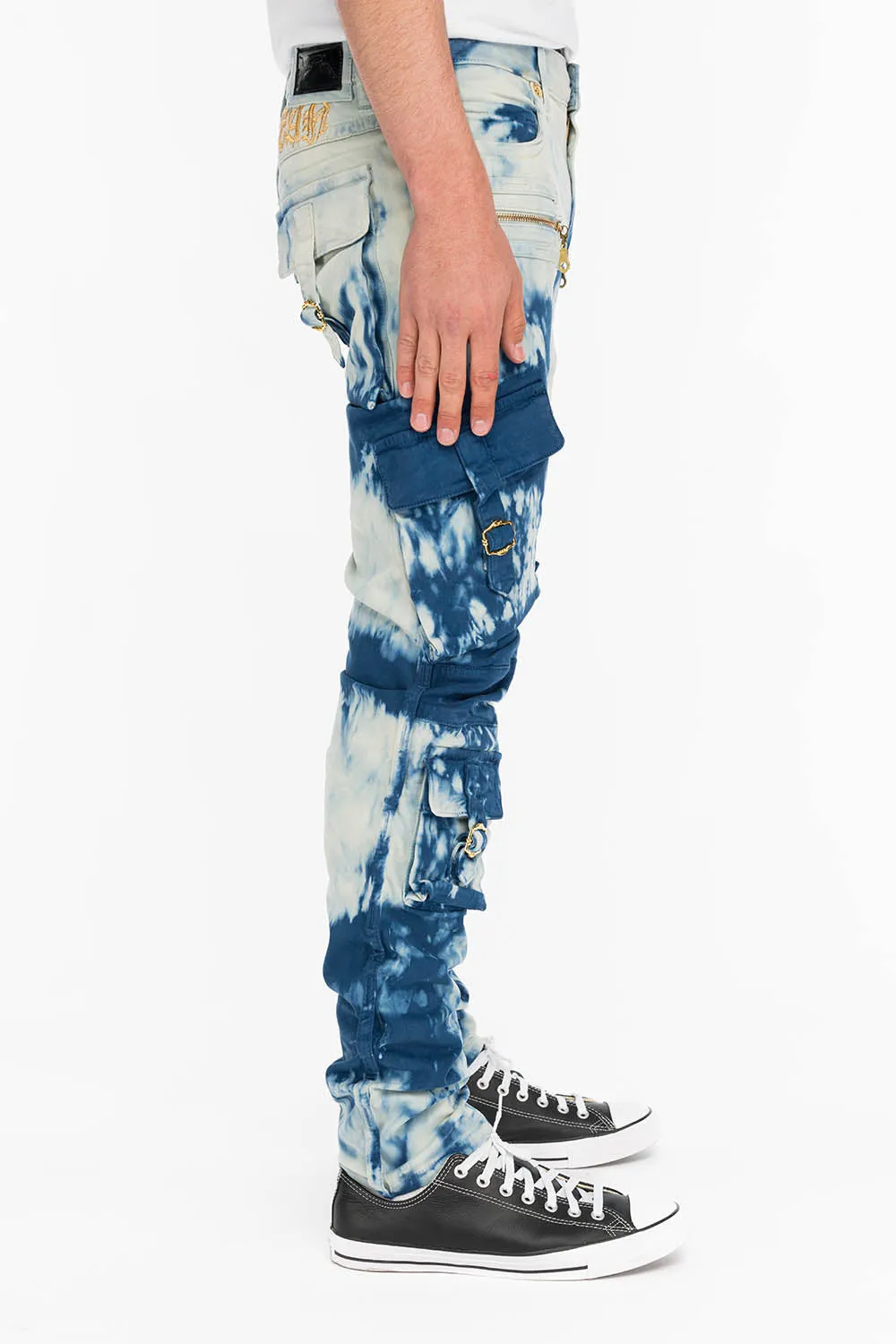 TIEDYE WASH MILITARY STYLE MENS CARGO PANTS IN BLUE AND WHITE sold by Robin's Jean product image thumbnail 2