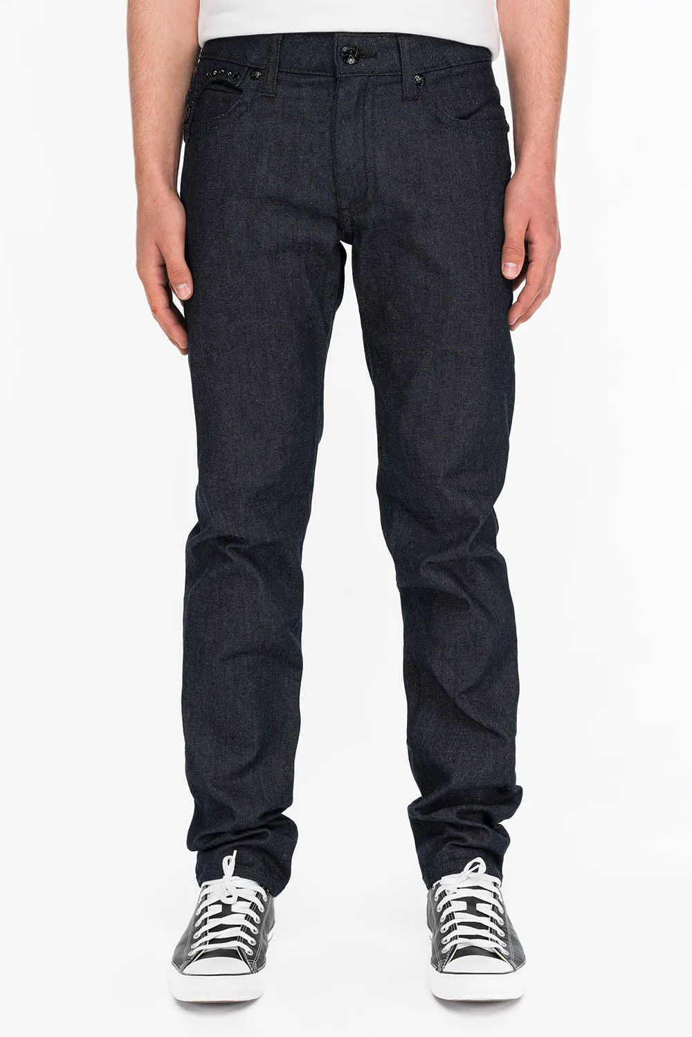 MENS RAW DENIM SLIM FIT KILLER FLAP JEANS WITH WINGS AND CRYSTALS sold by Robin's Jean product image thumbnail 2