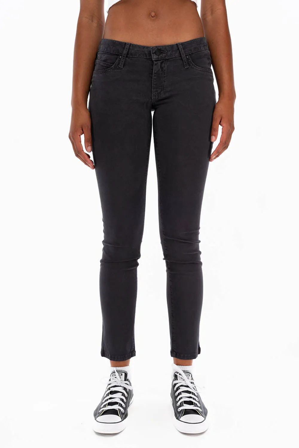 ROBIN'S NAT SKINNY LOW RISE WOMENS SKINNY JEANS IN CHARCOAL WITH TONAL EMBROIDERY AND LOGO sold by Robin's Jean