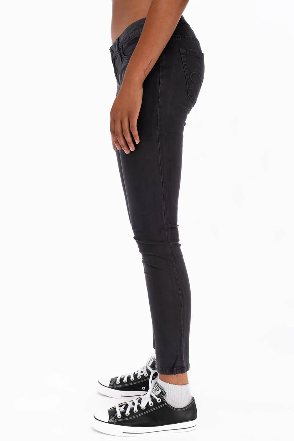 ROBIN'S NAT SKINNY LOW RISE WOMENS SKINNY JEANS IN CHARCOAL WITH TONAL EMBROIDERY AND LOGO sold by Robin's Jean product image thumbnail 2