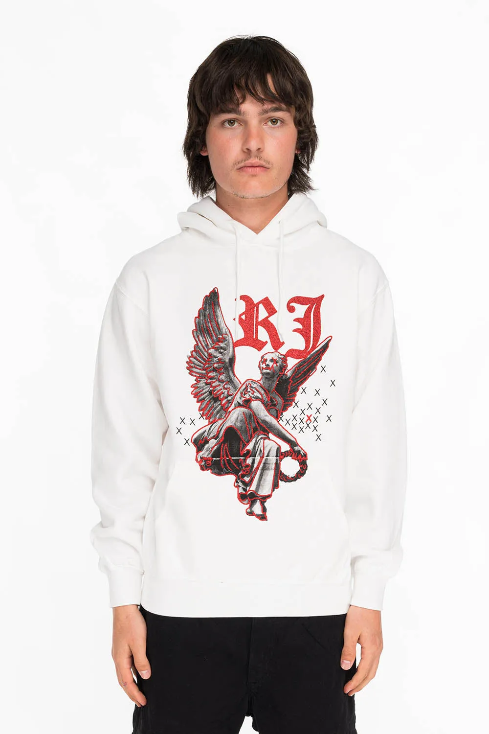 NEON ANGEL MENS PULLOVER HOODIE IN WHITE sold by Robin's Jean