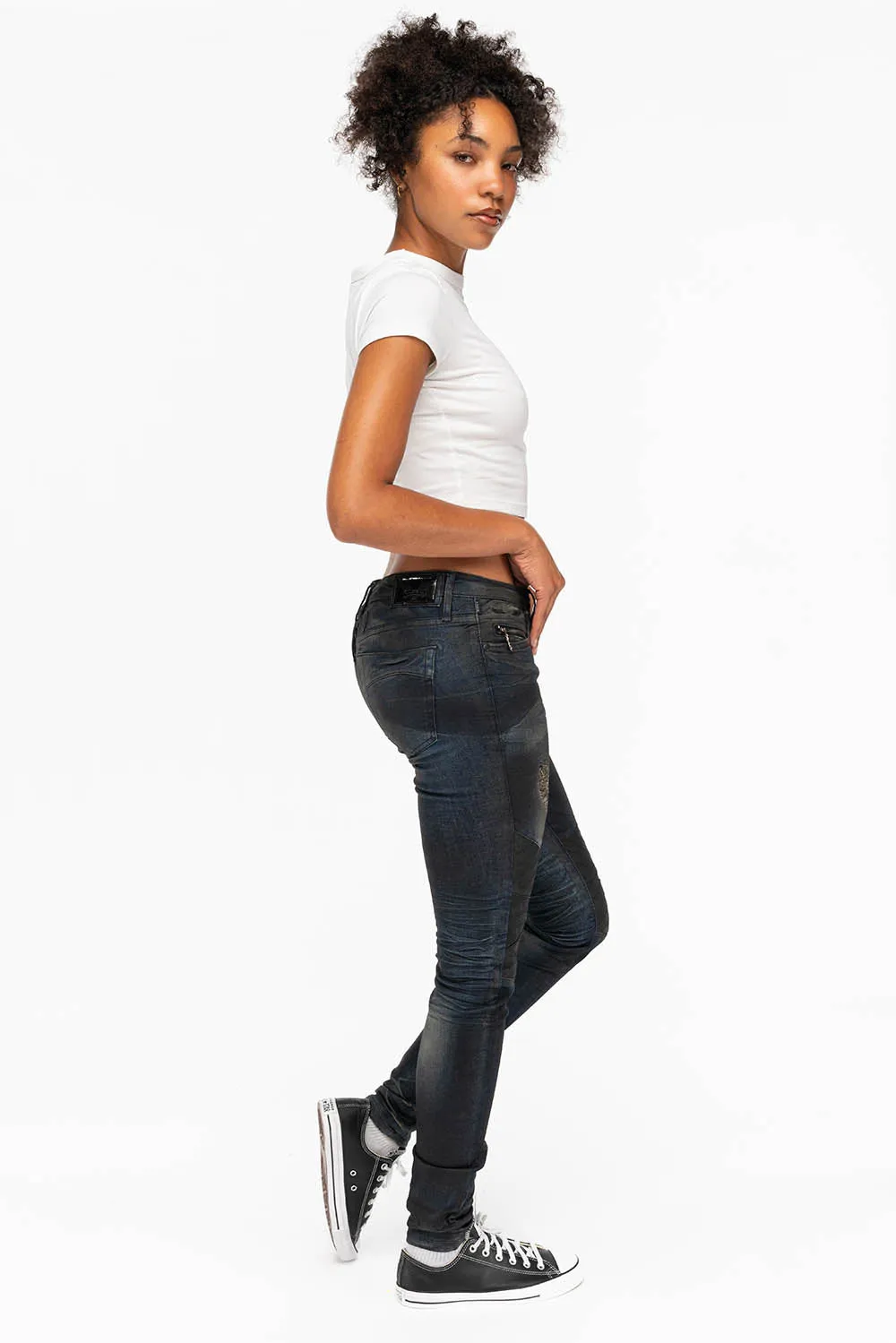 ROBIN'S WOMENS SKINNY MOTO JEANS IN TAR BROKEN sold by Robin's Jean product image thumbnail 4