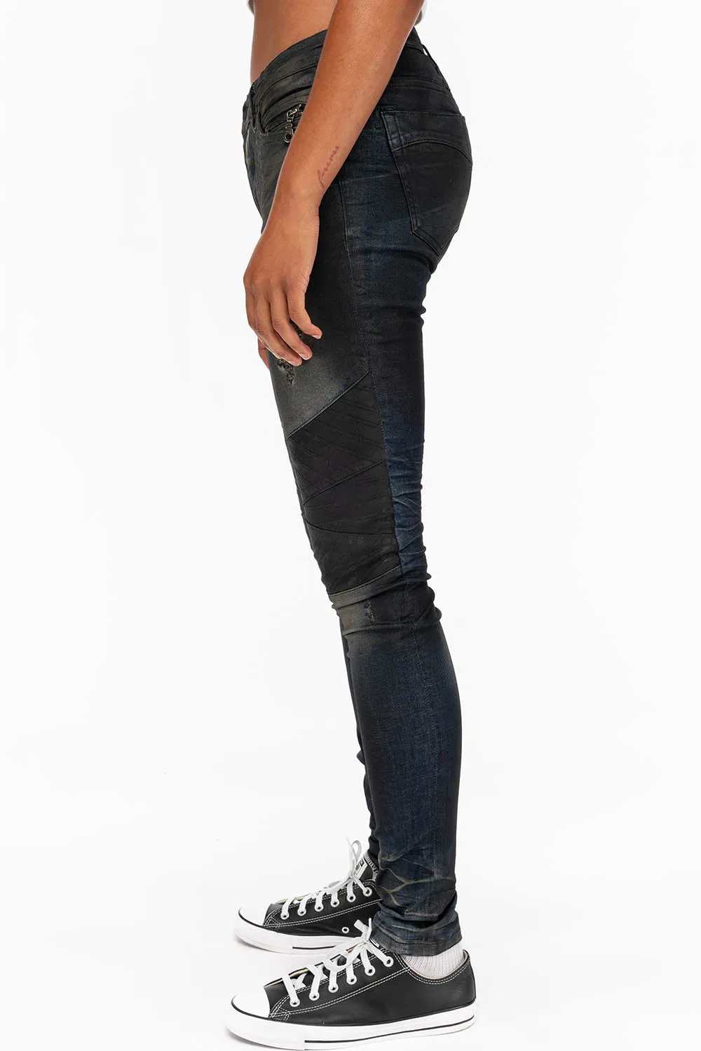 ROBIN'S WOMENS SKINNY MOTO JEANS IN TAR BROKEN sold by Robin's Jean product image thumbnail 2