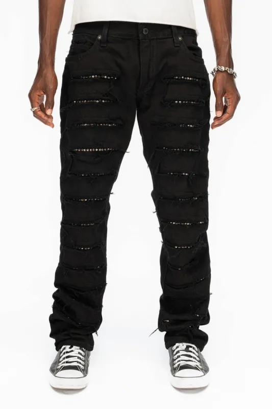 ROBIN'S VINTAGE EDITION JEANS WITH CRYSTALS IN DESTROY PURE BLACK sold by Robin's Jean