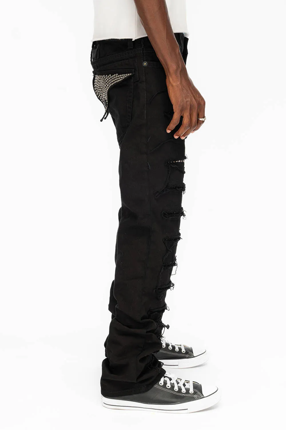 ROBIN'S VINTAGE EDITION JEANS WITH CRYSTALS IN DESTROY PURE BLACK sold by Robin's Jean product image thumbnail 3