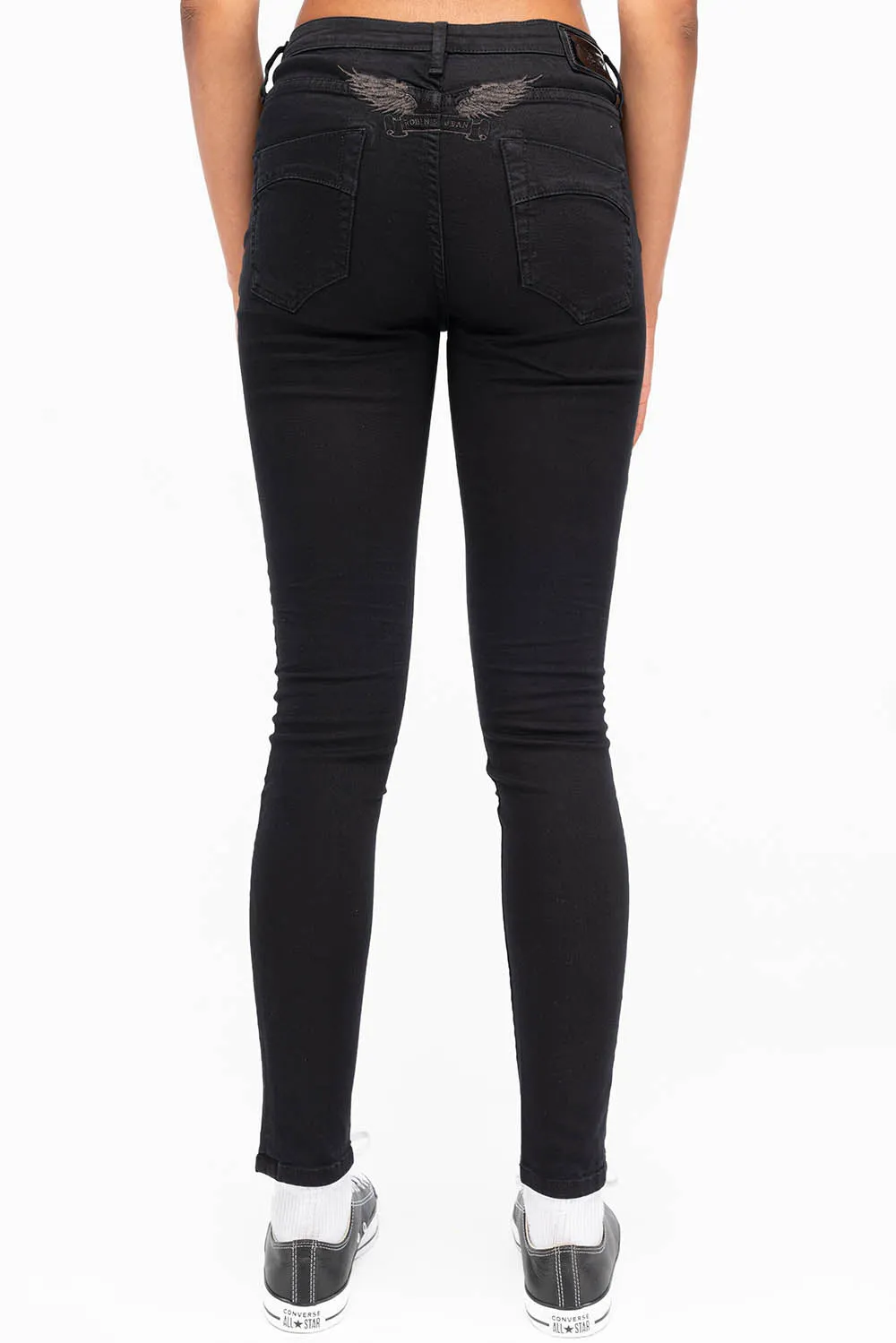 MIDRISE WOMENS SKINNY JEANS IN OVERDYE BLACK sold by Robin's Jean product image thumbnail 2