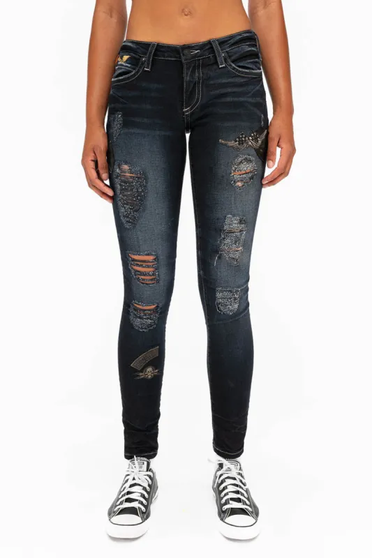 SKINNY RIPPED WOMENS JEANS WITH PATCHES IN F_UP BLACK sold by Robin's Jean