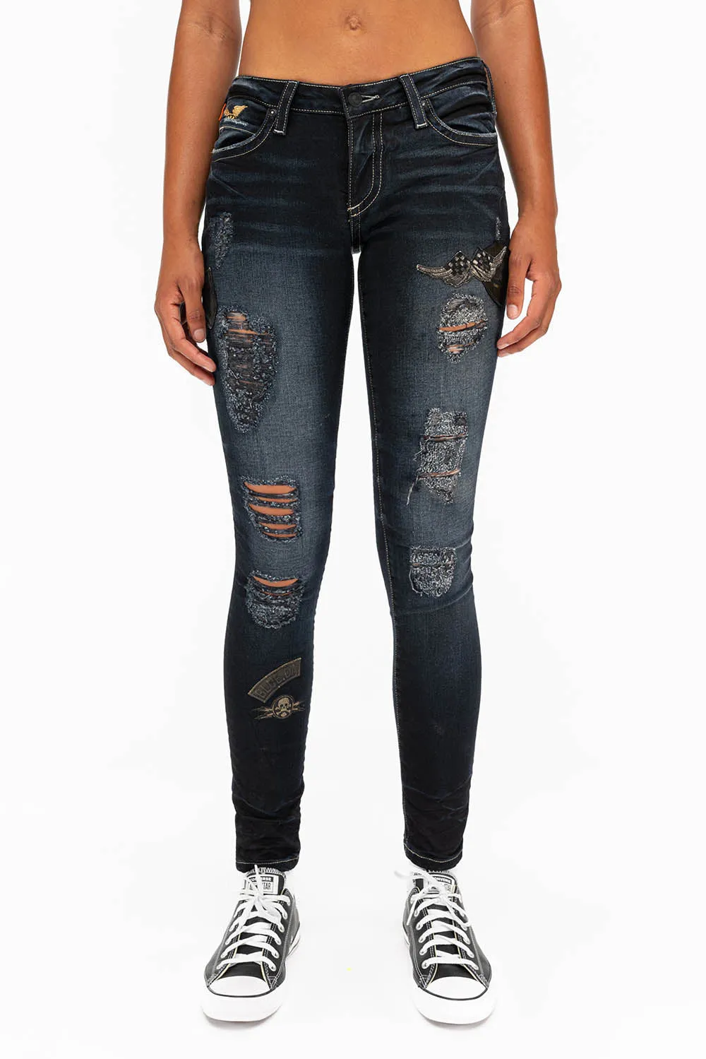 SKINNY RIPPED WOMENS JEANS WITH PATCHES IN F_UP BLACK sold by Robin's Jean