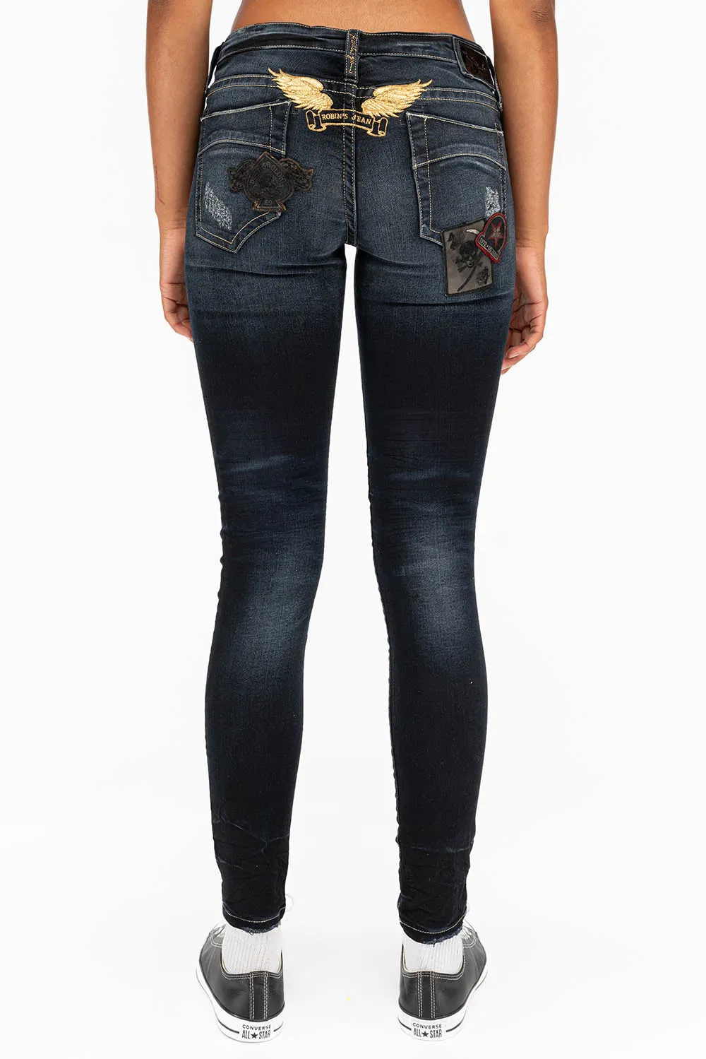 SKINNY RIPPED WOMENS JEANS WITH PATCHES IN F_UP BLACK sold by Robin's Jean product image thumbnail 3