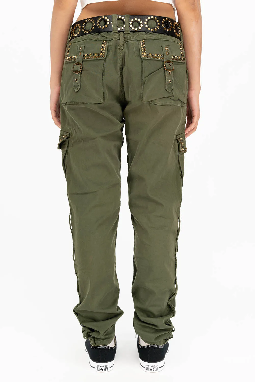 RAPTOR MILITARY STYLE WOMENS CARGO PANTS IN GREEN ARMY WITH STUDS AND CRYSTALS sold by Robin's Jean product image thumbnail 3